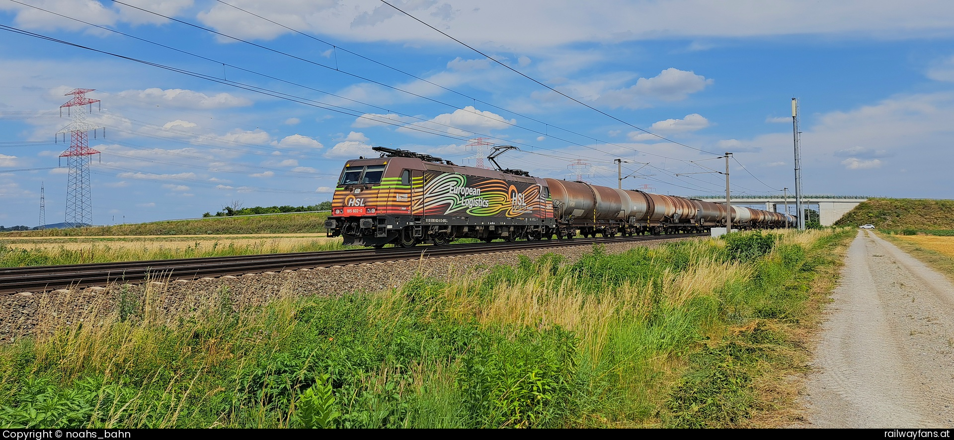 HSL 185 602 in Gemeinde Götzendorf mit dem GAG 46662 Ostbahn | Wien Hbf - Hegyeshalom Railwayfans