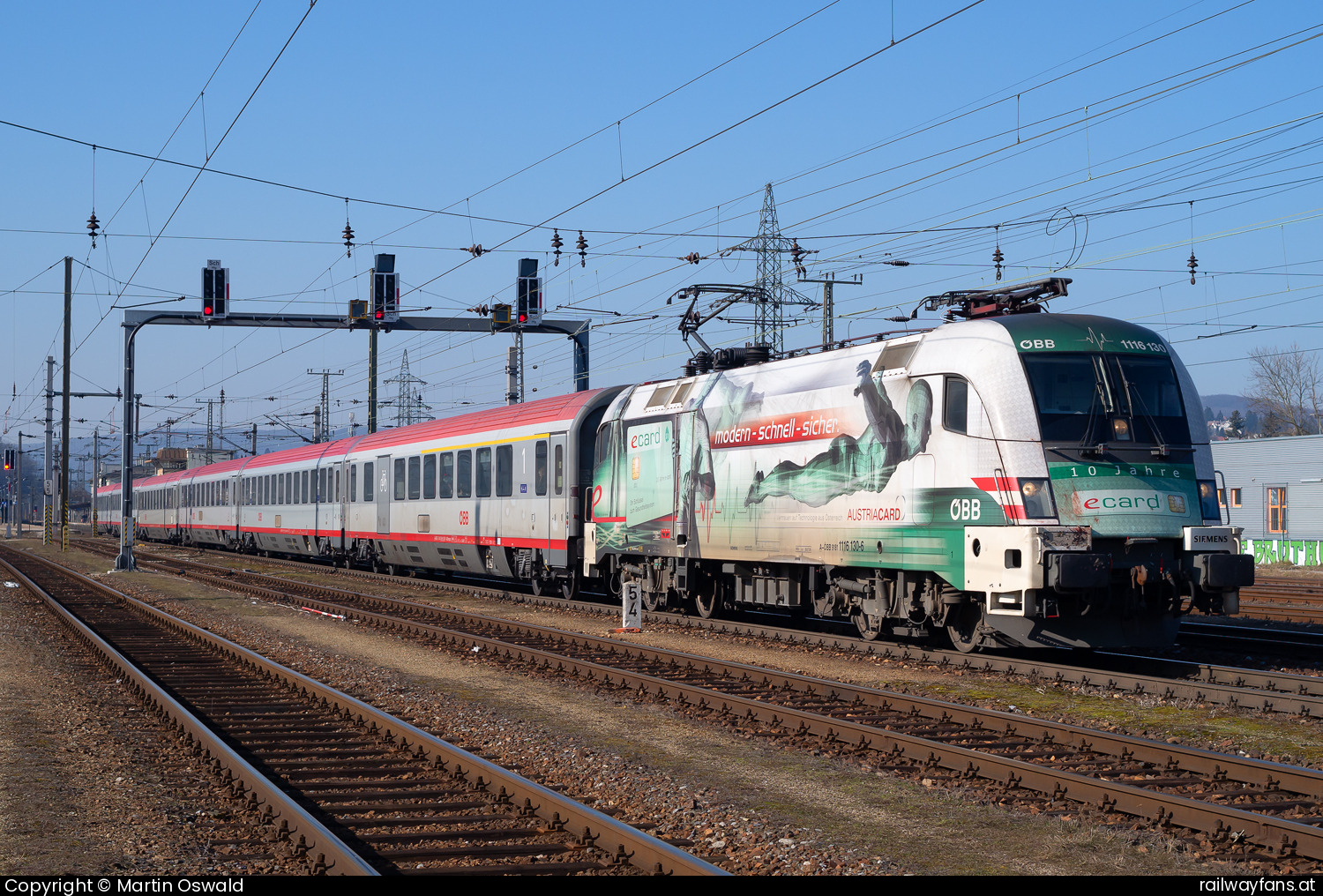 ÖBB 1116 130 in Wien Hütteldorf - e-card Vollwerbung.  Westbahn | Wien Westbahnhof - St. Pölten (alt) Railwayfans