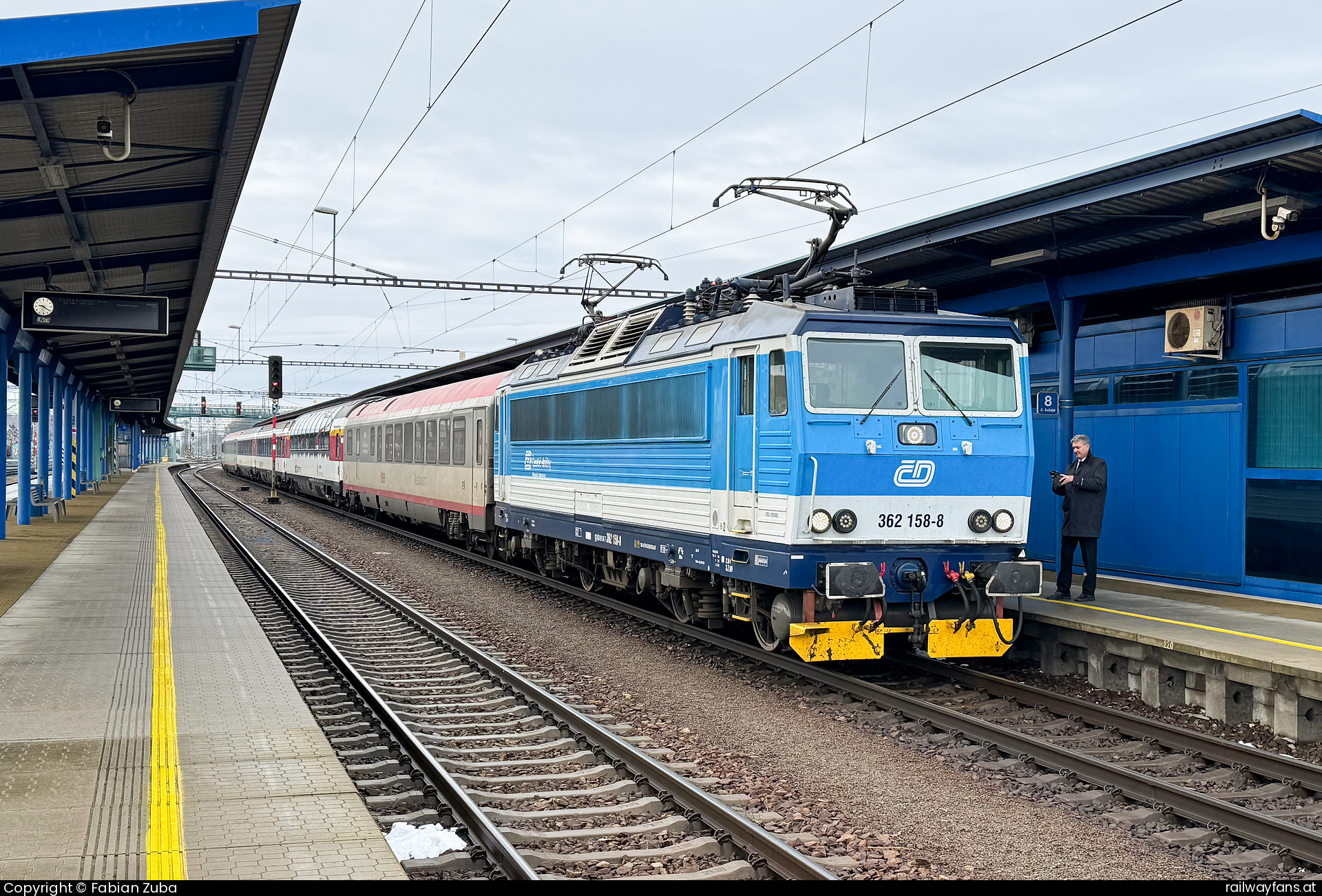 České dráhy 362 158 in Breclav mit dem EC 106  Railwayfans