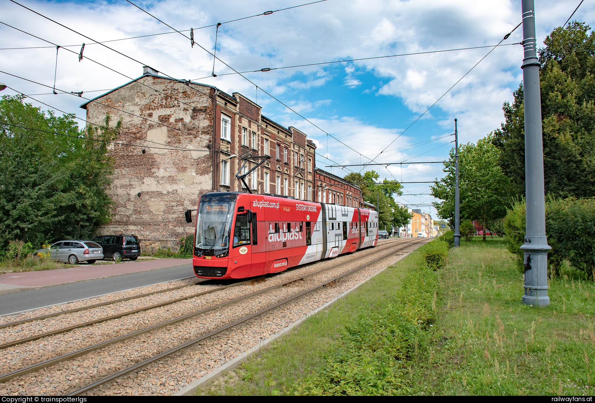 Tramwaje Śląskie 845 in Obrońców Westerplatte - Tramwaje Śląskie 845 ''Aluplast'' spotted in Katowice - Szopienice Poczta   Railwayfans