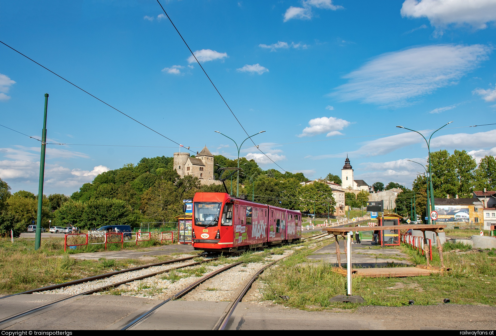 Tramwaje Śląskie 902 in Aleja Hugona Kołłątaja - Tramwaje Śląskie Ptm 902 ''RMF-MAXX'' on L21 spotted in Będzin  - Zamek   Railwayfans