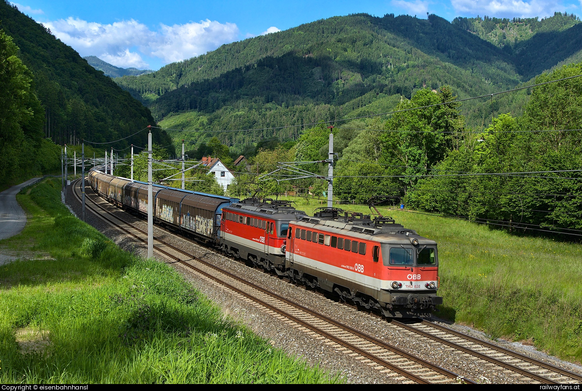 ÖBB 1142 638 in Laufnitzdorf mit dem DG 54972 - 1142.638 + 1142.683, DG 54972  Südbahn | Wien Hbf -  Spielfeld Straß Railwayfans