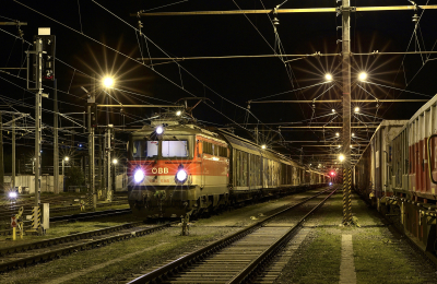 ÖBB 1142 698 in Bruck/Mur Fbf. mit dem GAG 57765